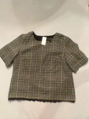 NWT Banana Republic Tweed Plaid Lace-Trim Top